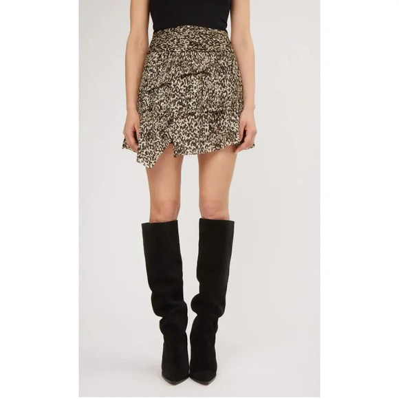 IRO Roya Leopard Silk‎ Mini Skirt Ecru Black Brown Size 38 / US 6 - Picture 1 of 13
